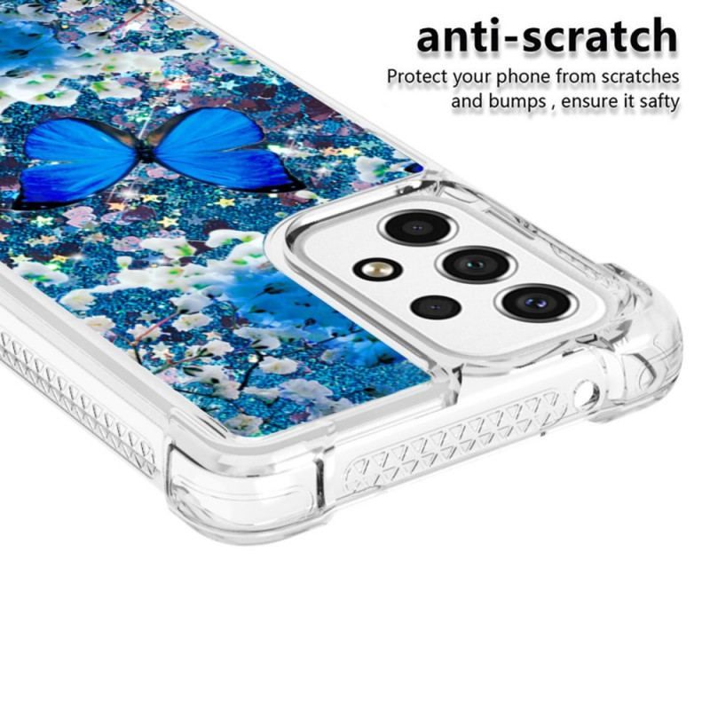 Coque Samsung Galaxy A53 5G Papillons Bleus Paillettes