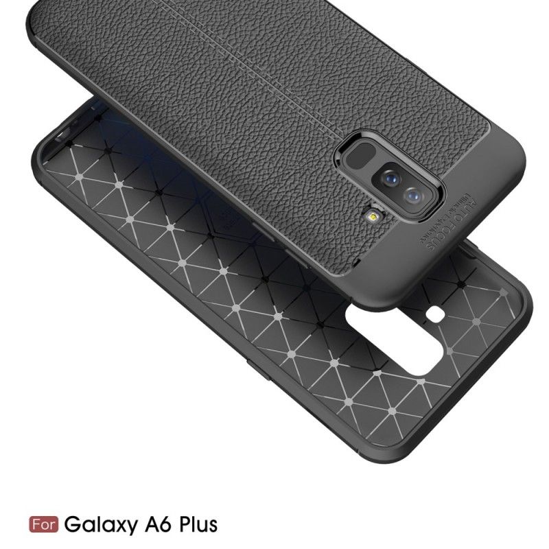 Coque Samsung Galaxy A6 Plus Effet Cuir Litchi Double Line