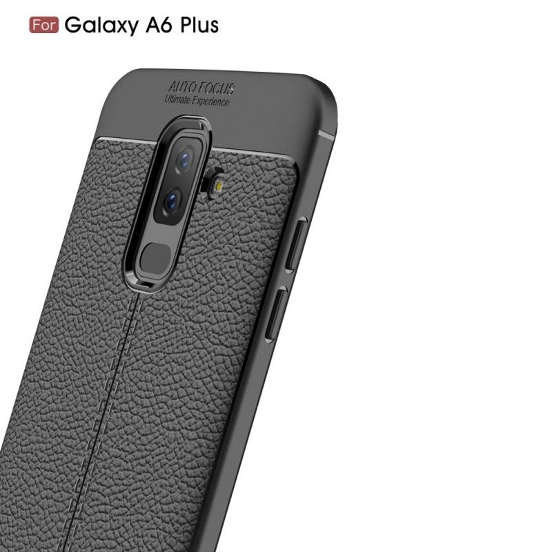 Coque Samsung Galaxy A6 Plus Effet Cuir Litchi Double Line