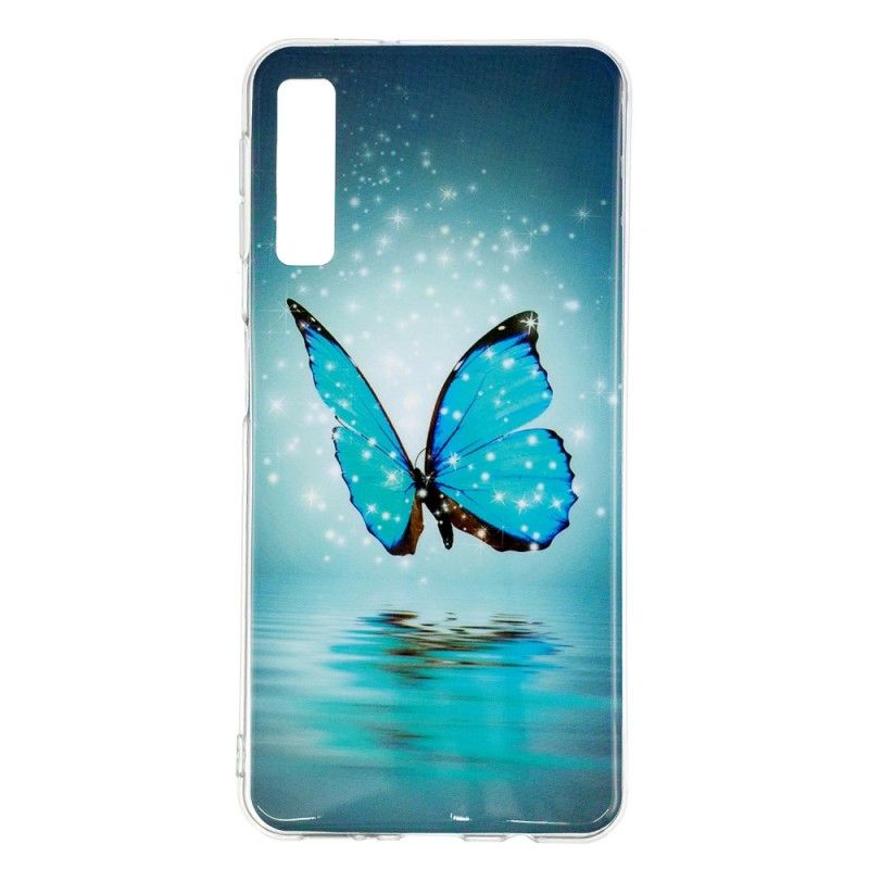 Coque Samsung Galaxy A7 Papillon Bleu Fluorescente