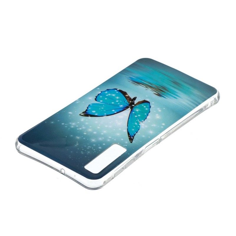 Coque Samsung Galaxy A7 Papillon Bleu Fluorescente