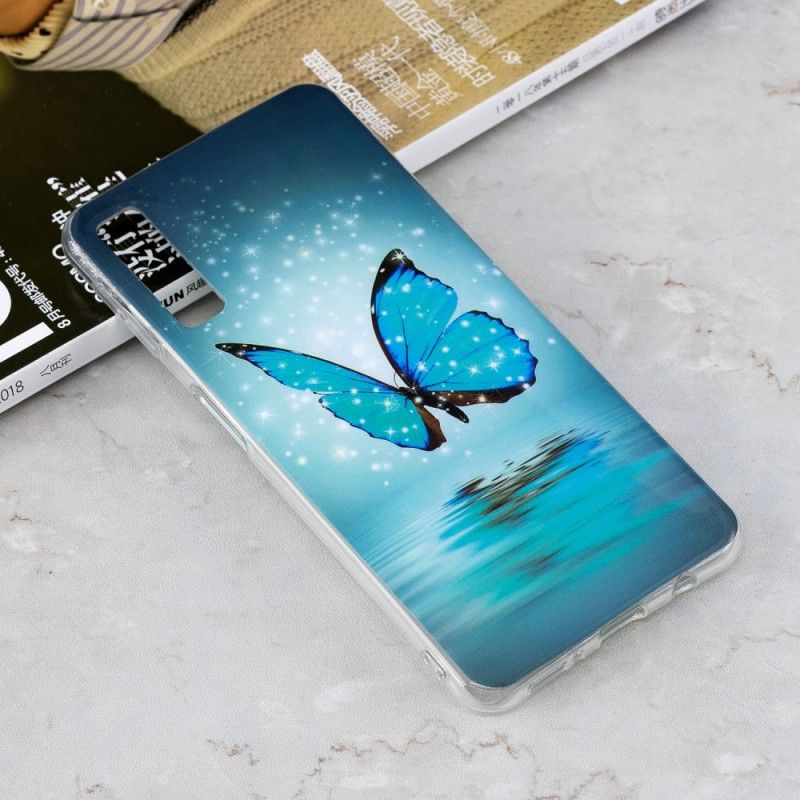 Coque Samsung Galaxy A7 Papillon Bleu Fluorescente