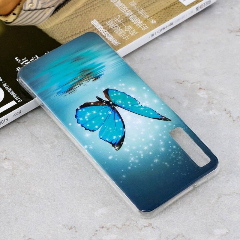 Coque Samsung Galaxy A7 Papillon Bleu Fluorescente