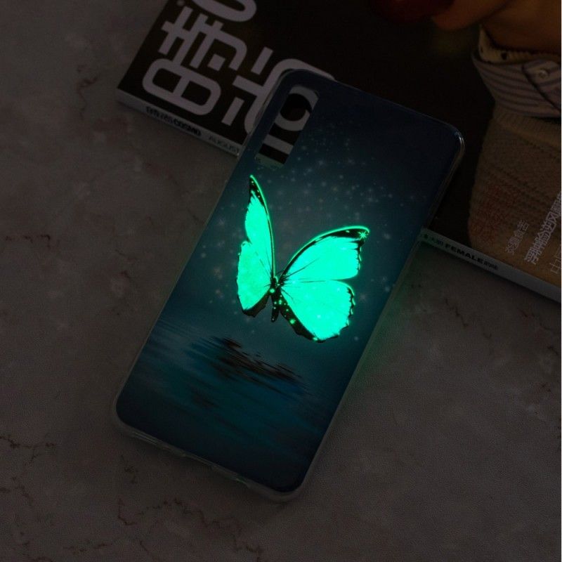 Coque Samsung Galaxy A7 Papillon Bleu Fluorescente