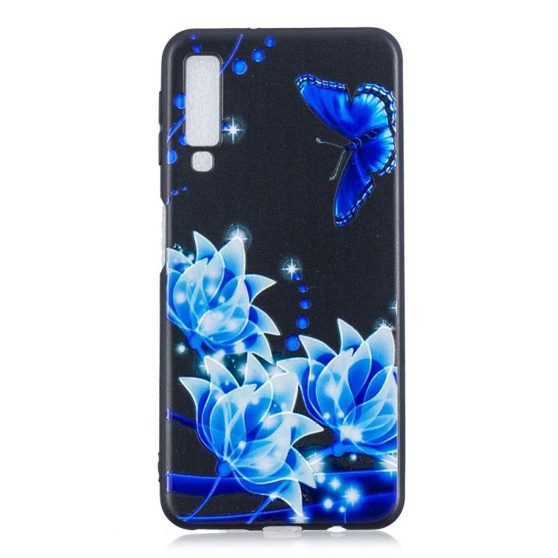 Coque Samsung Galaxy A7 Papillon Et Fleurs Bleus