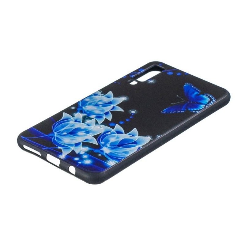 Coque Samsung Galaxy A7 Papillon Et Fleurs Bleus