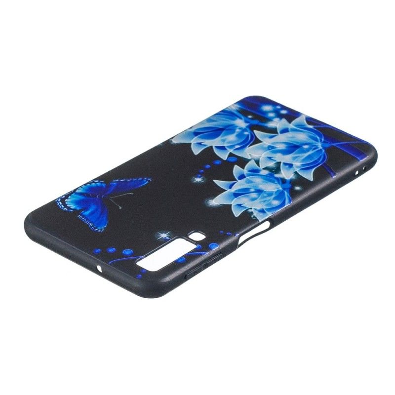 Coque Samsung Galaxy A7 Papillon Et Fleurs Bleus