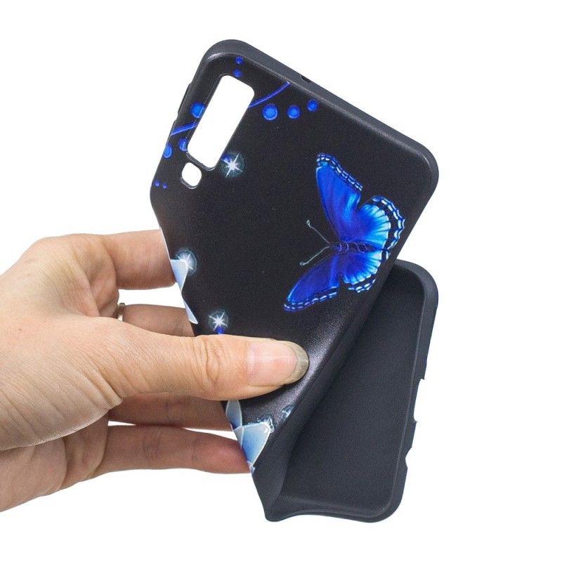 Coque Samsung Galaxy A7 Papillon Et Fleurs Bleus