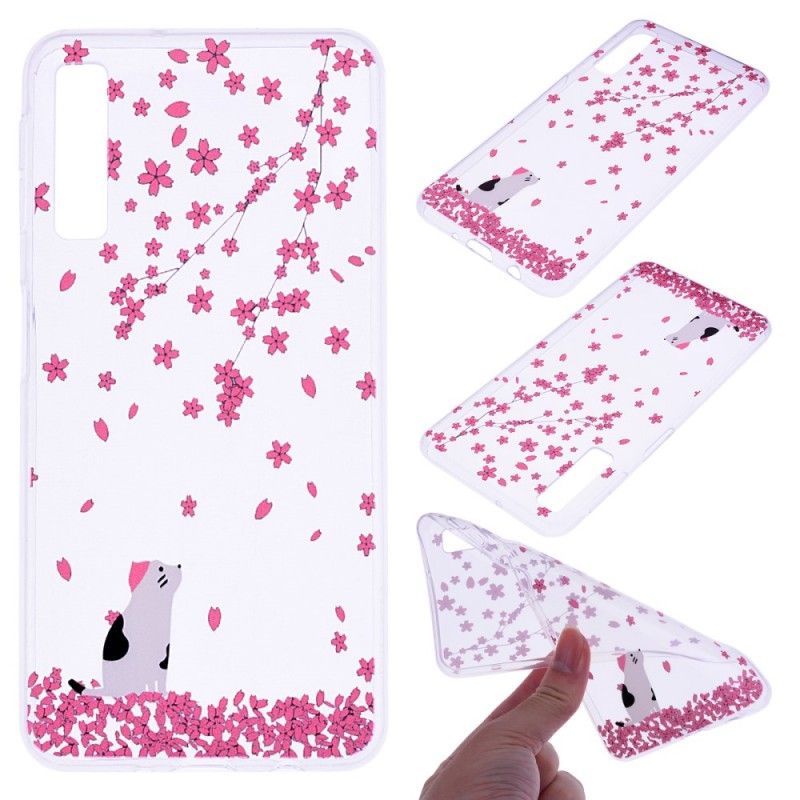 Coque Samsung Galaxy A7 Pluie De Fleurs Et Chat