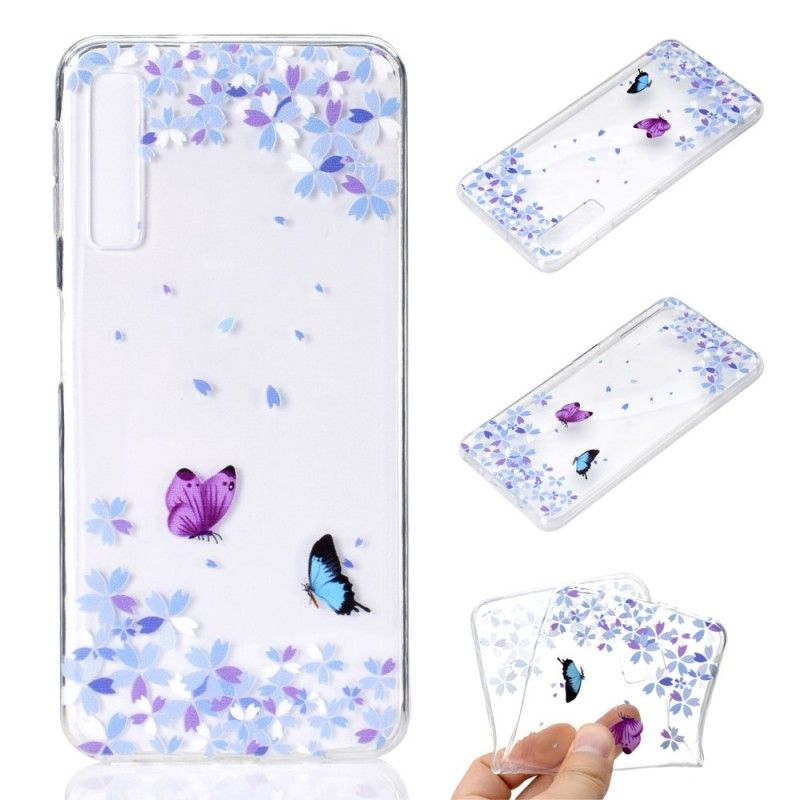 Coque Samsung Galaxy A7 Transparente Papillons Et Fleurs