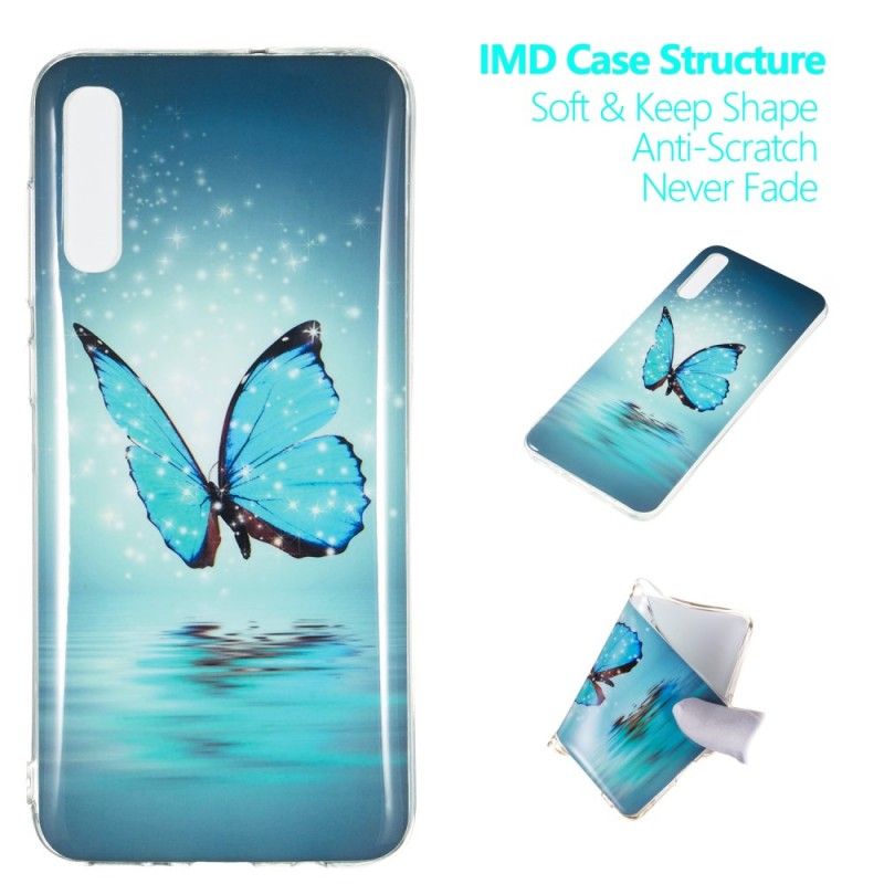 Coque Samsung Galaxy A70 Papillon Bleu Fluorescente