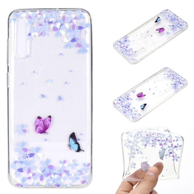 Coque Samsung Galaxy A70 Transparente Papillons Et Fleurs