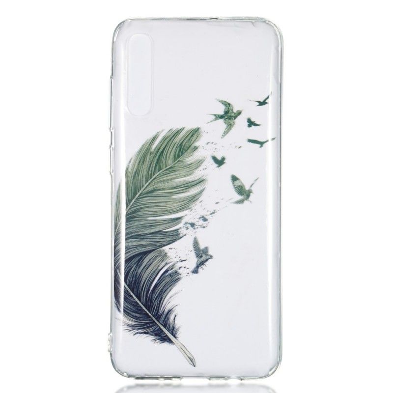 Coque Samsung Galaxy A70 Transparente Plume Colorée