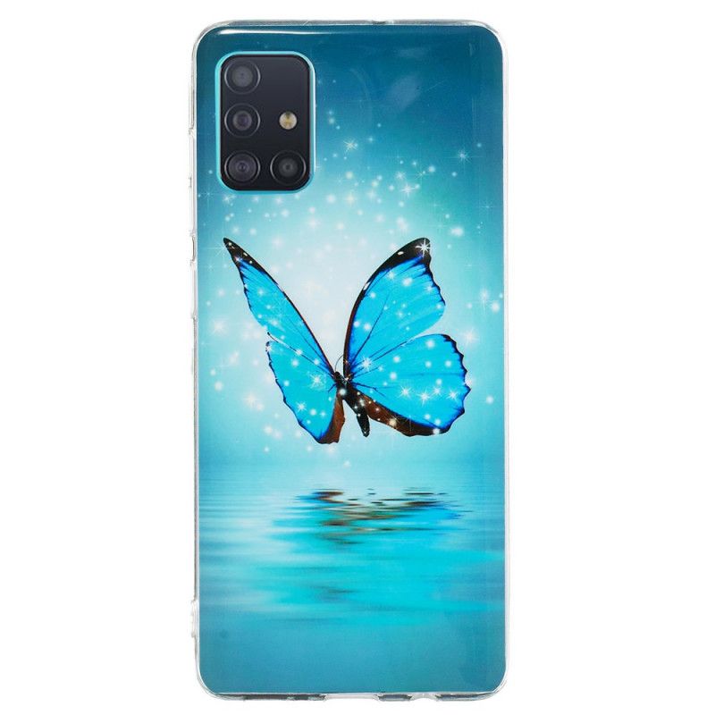 Coque Samsung Galaxy A71 Papillon Bleu Fluorescente