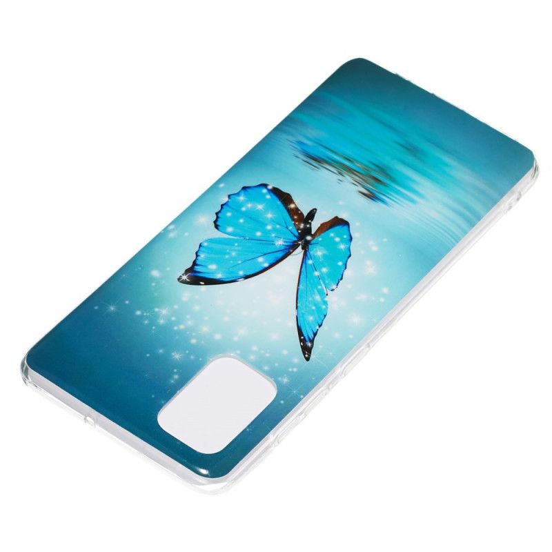 Coque Samsung Galaxy A71 Papillon Bleu Fluorescente