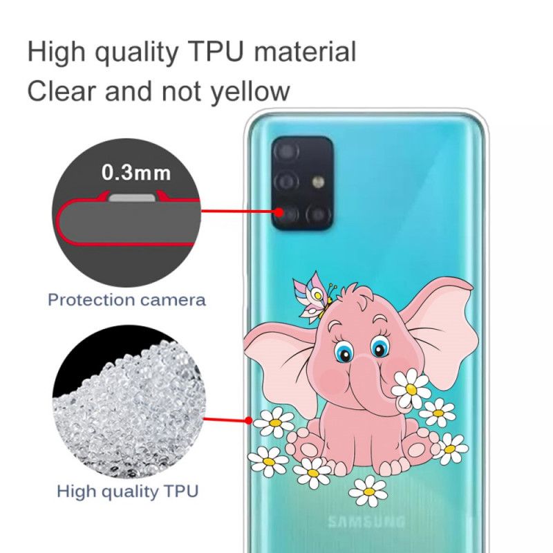 Coque Samsung Galaxy A71 Transparente Éléphant Rose