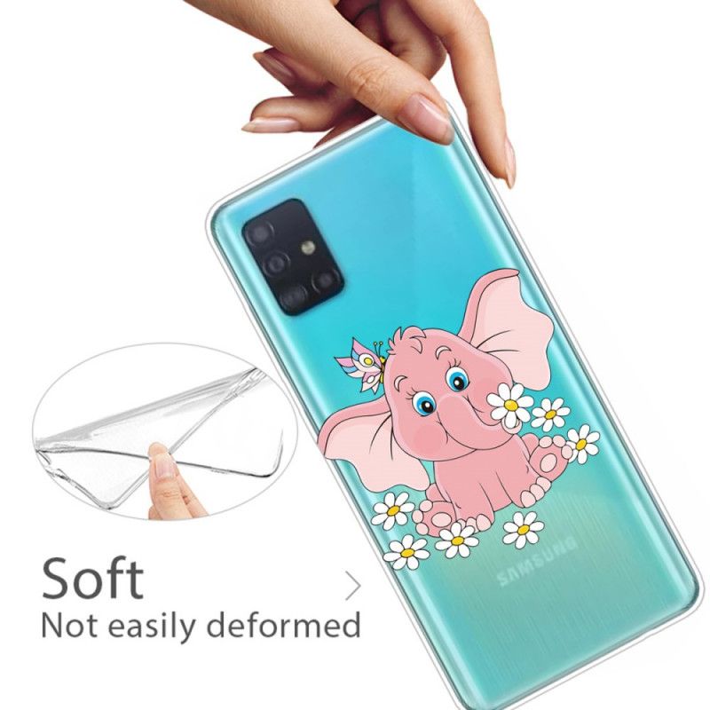 Coque Samsung Galaxy A71 Transparente Éléphant Rose