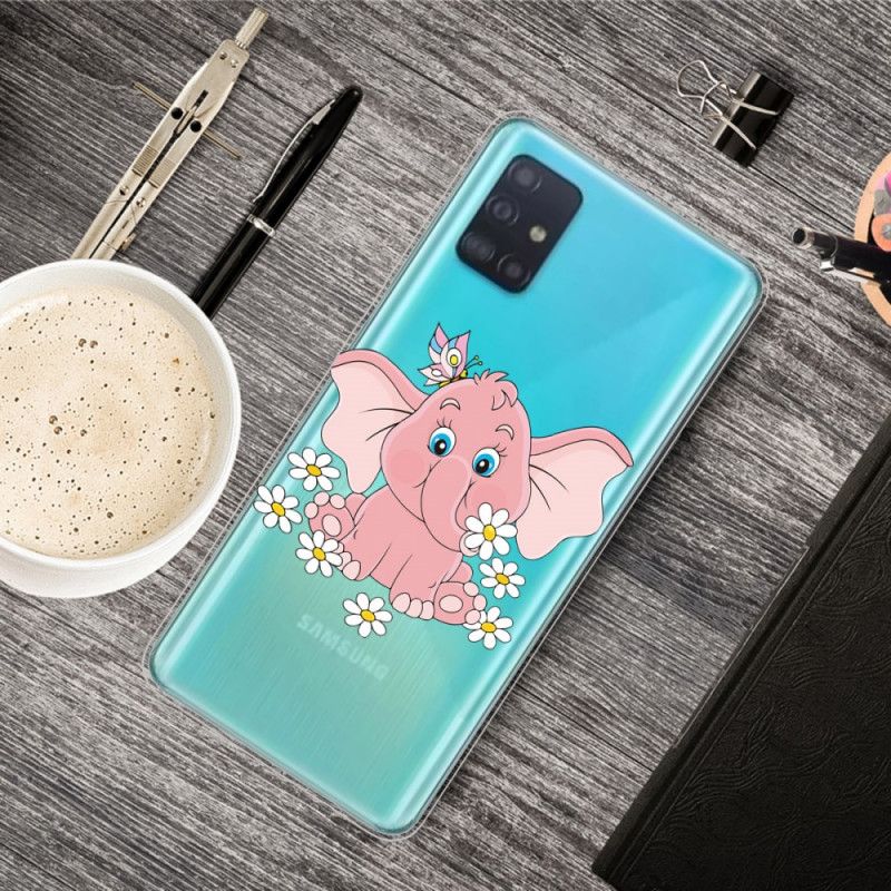 Coque Samsung Galaxy A71 Transparente Éléphant Rose