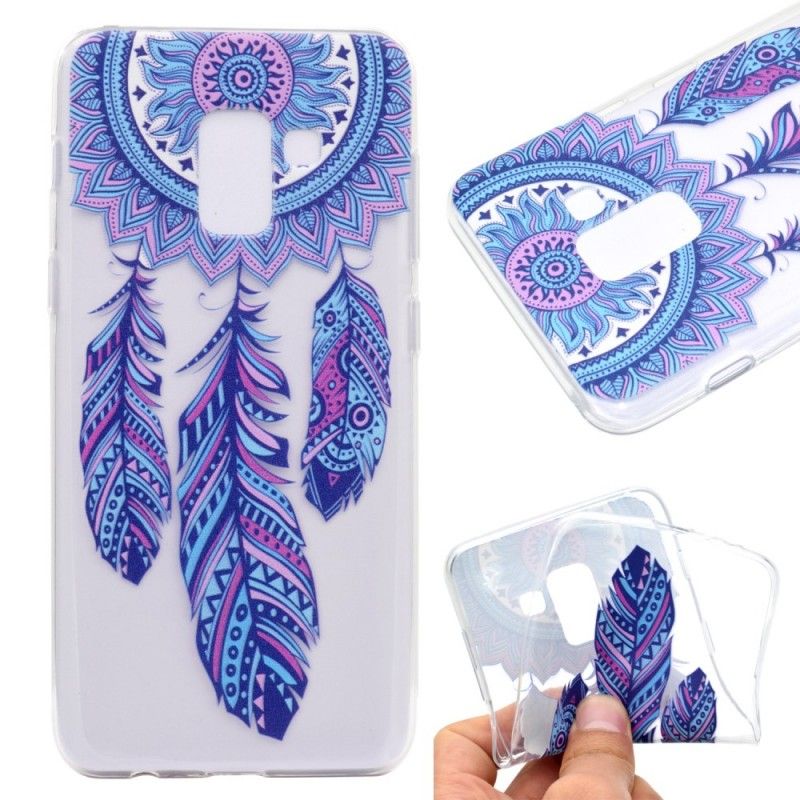 Coque Samsung Galaxy A8 2018 Transparente Attrape Rêves Plumes Bleues