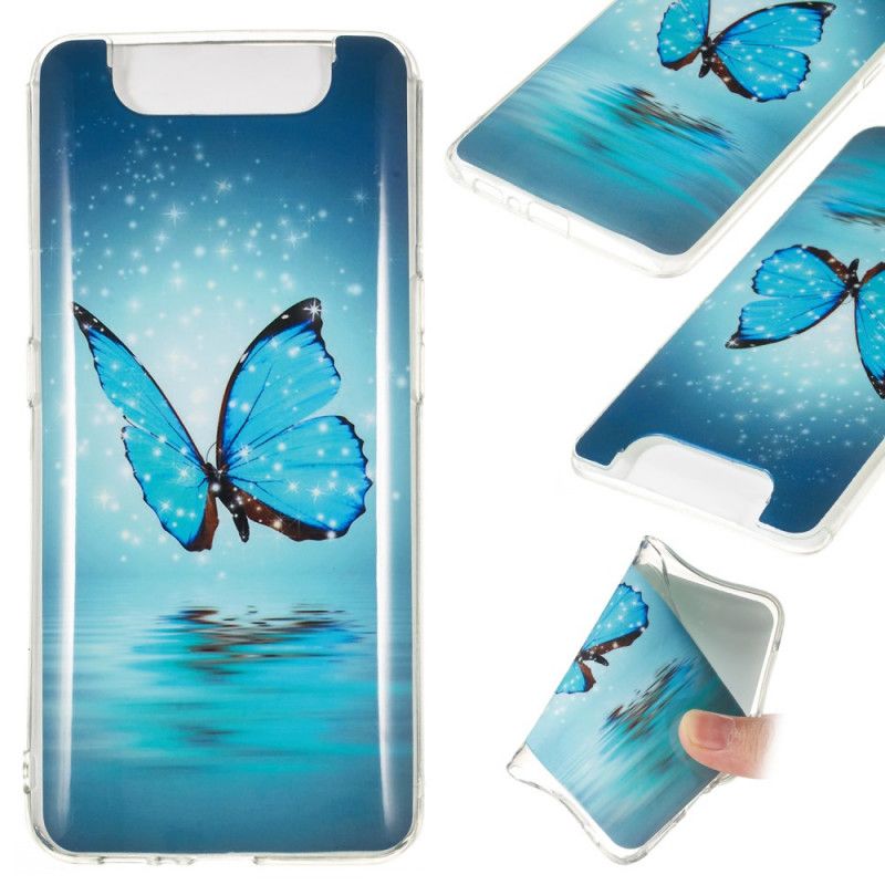 Coque Samsung Galaxy A90 / A80 Papillon Bleu Fluorescente