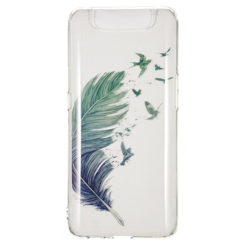 Coque Samsung Galaxy A90 / A80 Transparente Plume Colorée