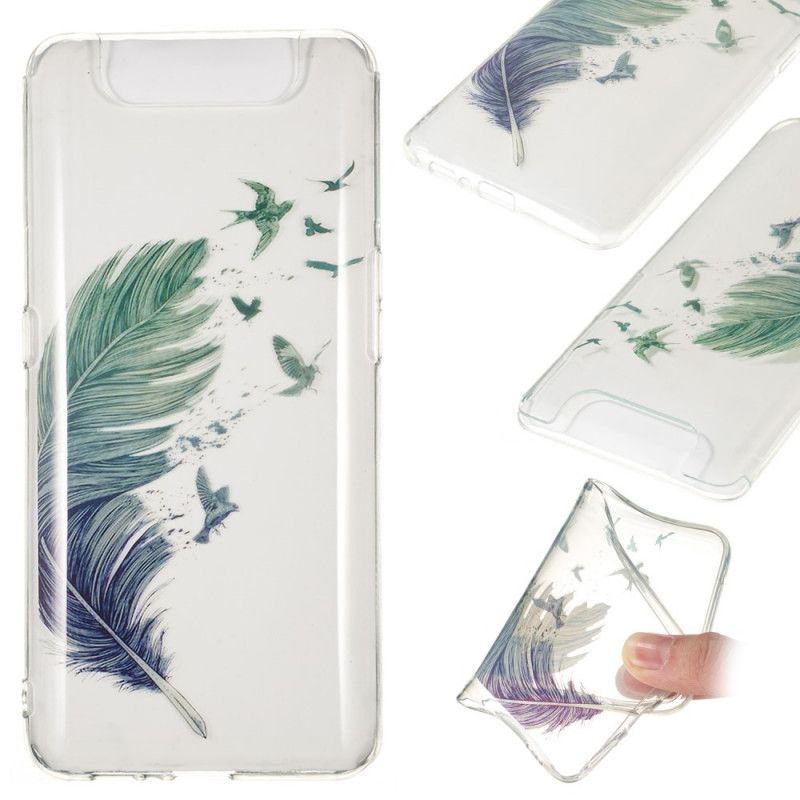 Coque Samsung Galaxy A90 / A80 Transparente Plume Colorée