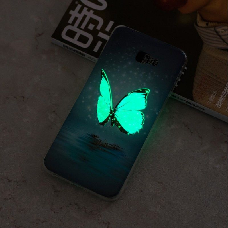 Coque Samsung Galaxy J4 Plus Papillon Bleu Fluorescente