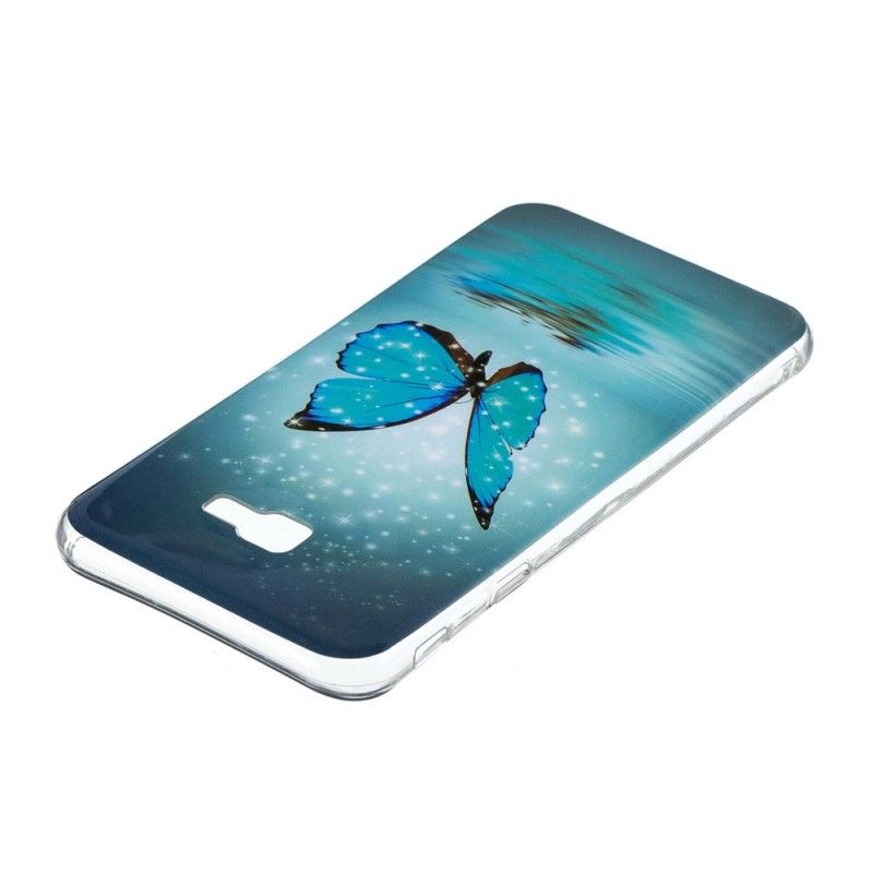 Coque Samsung Galaxy J4 Plus Papillon Bleu Fluorescente