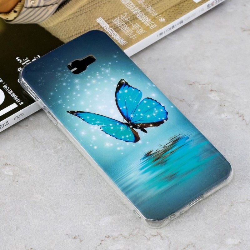 Coque Samsung Galaxy J4 Plus Papillon Bleu Fluorescente