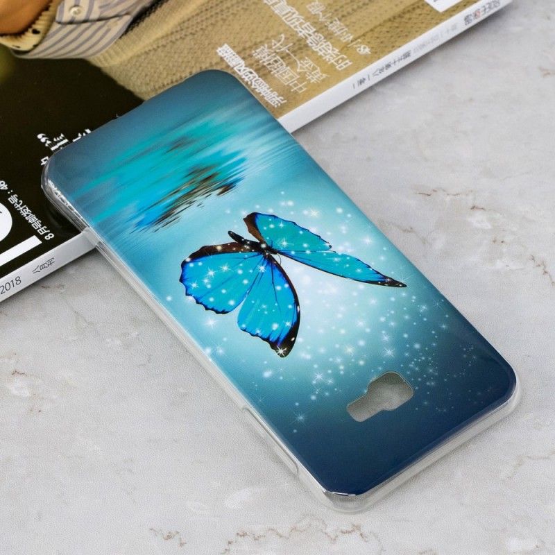 Coque Samsung Galaxy J4 Plus Papillon Bleu Fluorescente