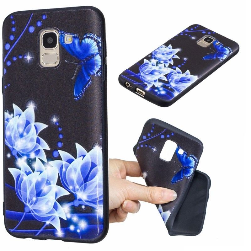 Coque Samsung Galaxy J6 Papillon Et Fleurs Bleus