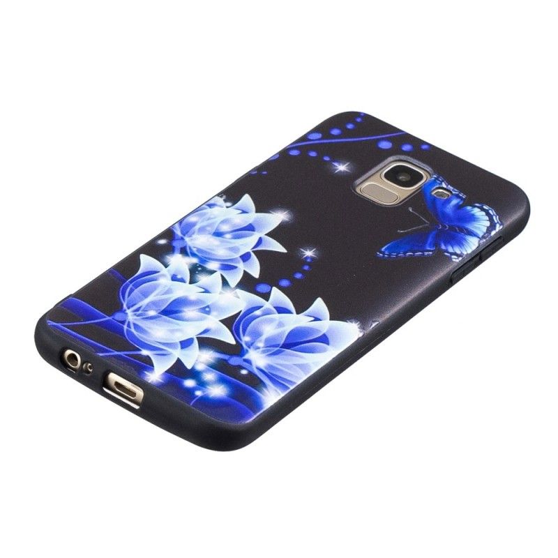 Coque Samsung Galaxy J6 Papillon Et Fleurs Bleus
