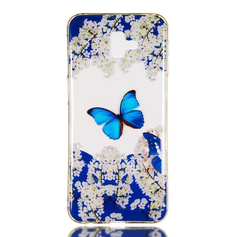 Coque Samsung Galaxy J6 Plus Papillon Bleu Et Fleurs D'hiver