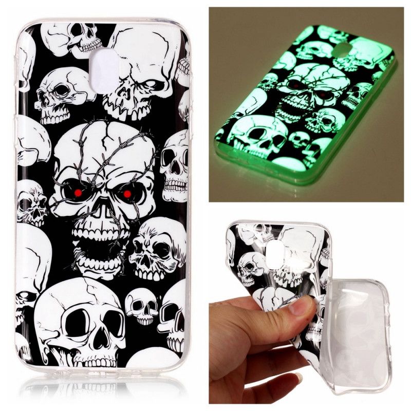 Coque Samsung Galaxy J7 2017 Attention Têtes De Mort Fluorescente