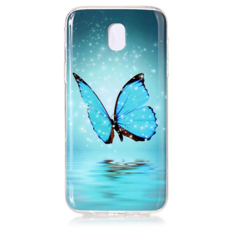 Coque Samsung Galaxy J7 2017 Papillon Bleu Fluorescente