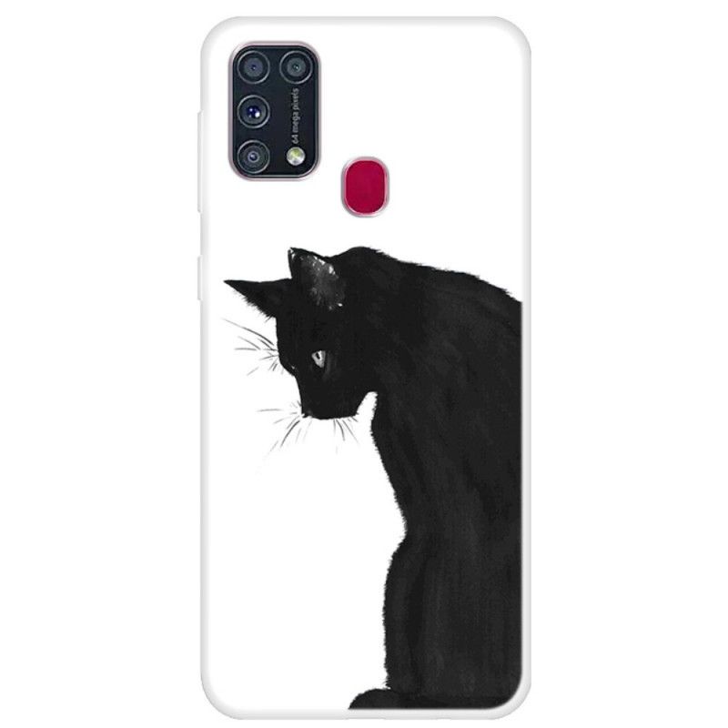 Coque Samsung Galaxy M31 Chat Noir Pensif