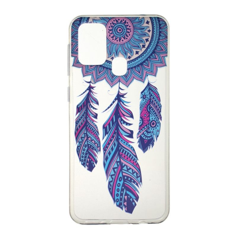 Coque Samsung Galaxy M31 Transparente Attrape Rêves Plumes Bleues