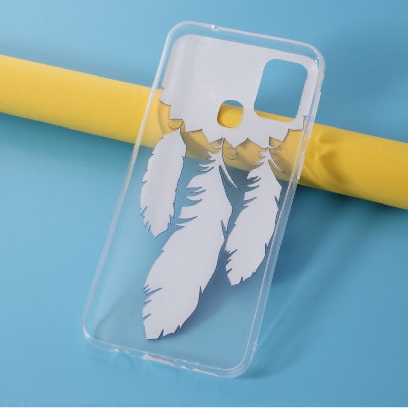 Coque Samsung Galaxy M31 Transparente Attrape Rêves Plumes Bleues