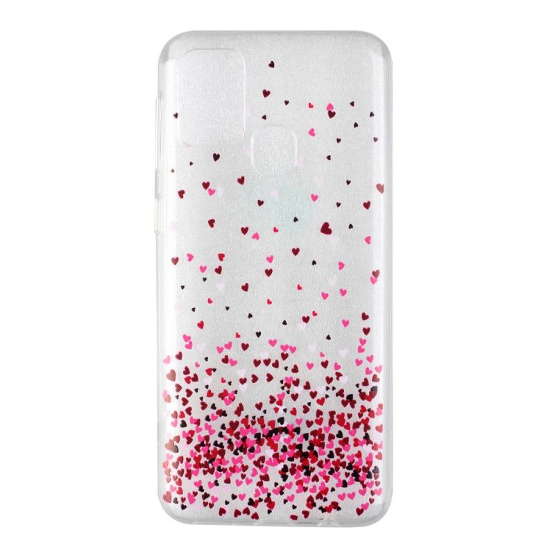 Coque Samsung Galaxy M31 Transparente Multiples Coeurs Rouges