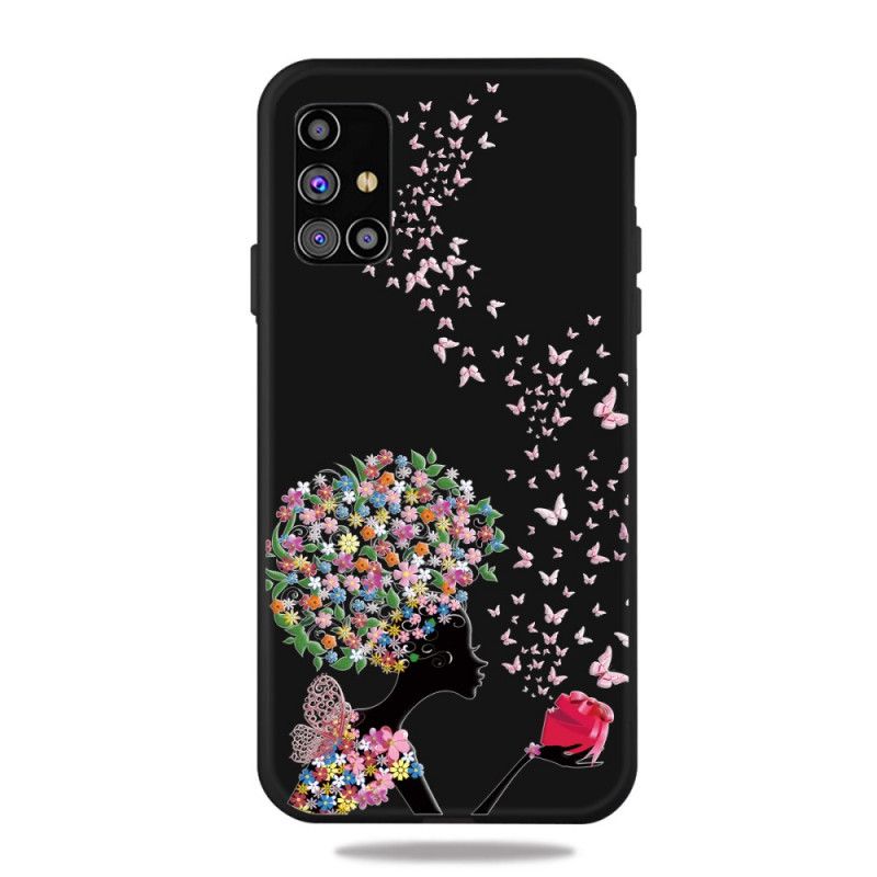 Coque Samsung Galaxy M51 Femme À La Tête Fleurie