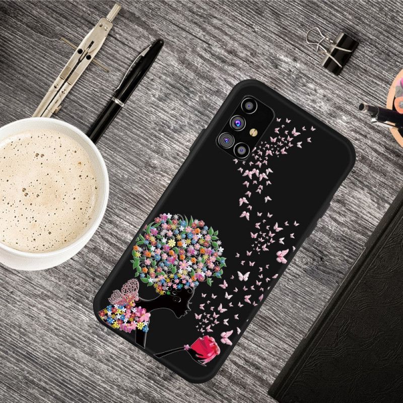 Coque Samsung Galaxy M51 Femme À La Tête Fleurie