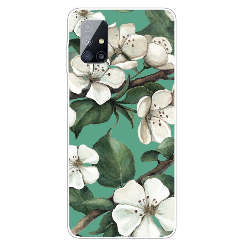 Coque Samsung Galaxy M51 Fleurs Blanches Peintes