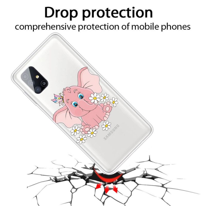 Coque Samsung Galaxy M51 Transparente Éléphant Rose