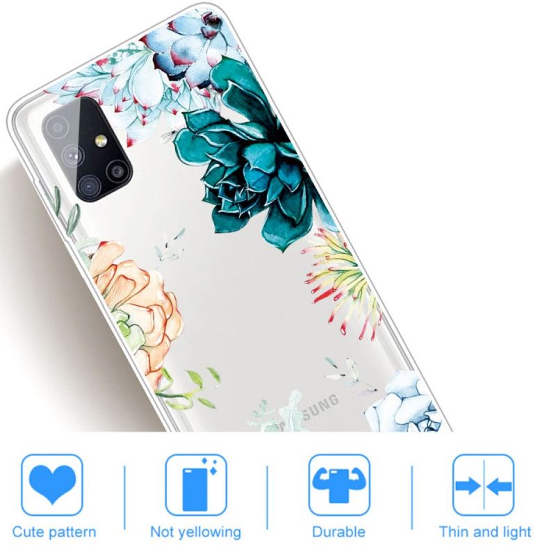 Coque Samsung Galaxy M51 Transparente Fleurs Aquarelle