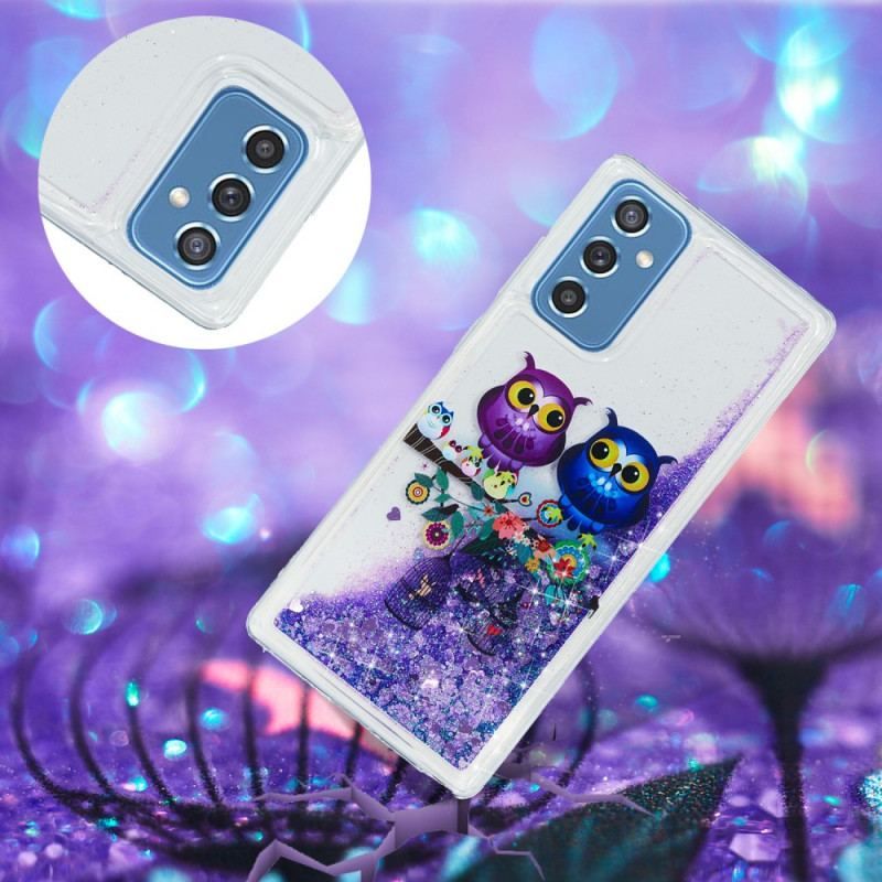 Coque Samsung Galaxy M52 5G Couple de Hiboux Violets