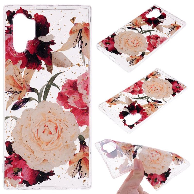 Coque Samsung Galaxy Note 10 Plus Floralies Et Paillettes