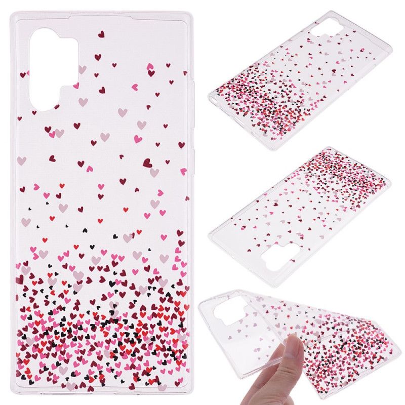 Coque Samsung Galaxy Note 10 Plus Transparente Multiples Coeurs Rouges