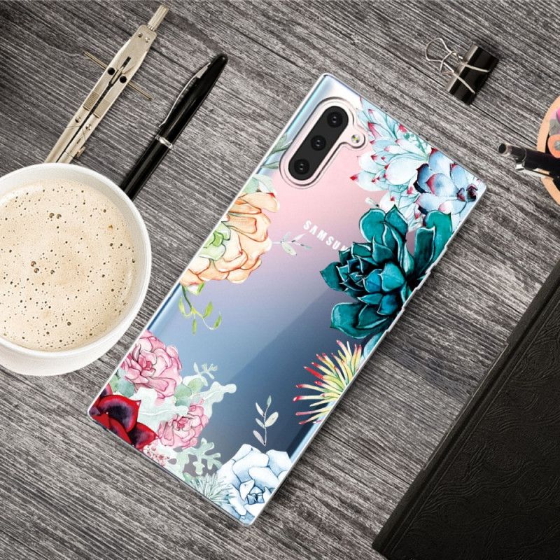 Coque Samsung Galaxy Note 10 Transparente Fleurs Aquarelles