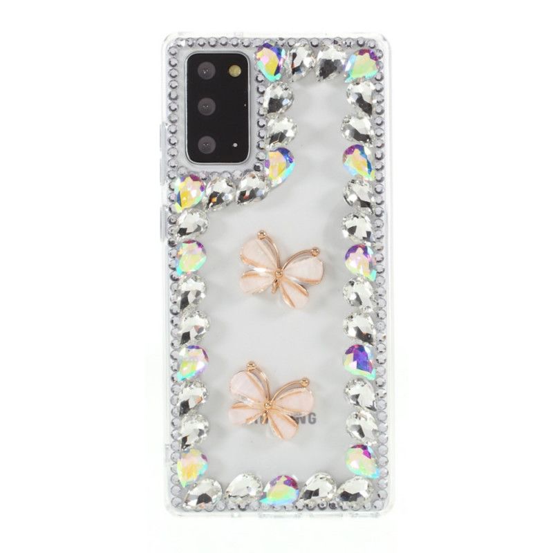 Coque Samsung Galaxy Note 20 Contour Strass Et Papillons