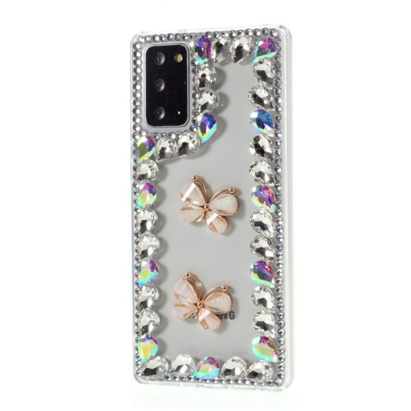 Coque Samsung Galaxy Note 20 Contour Strass Et Papillons